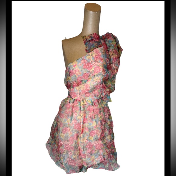 ZARA Asymmetric Floral Organza Bow One Shoulder - Picture 4 of 5